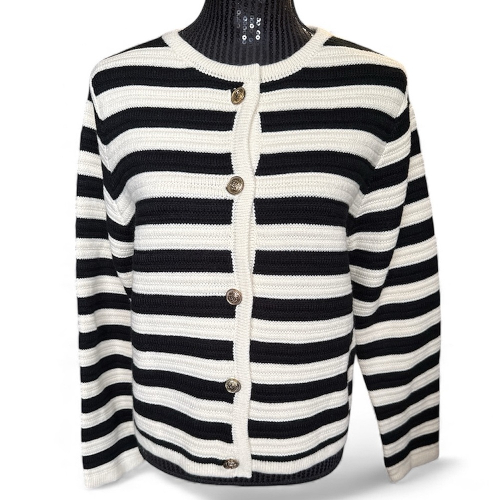 Striped Black and Ivory Women's Sweater